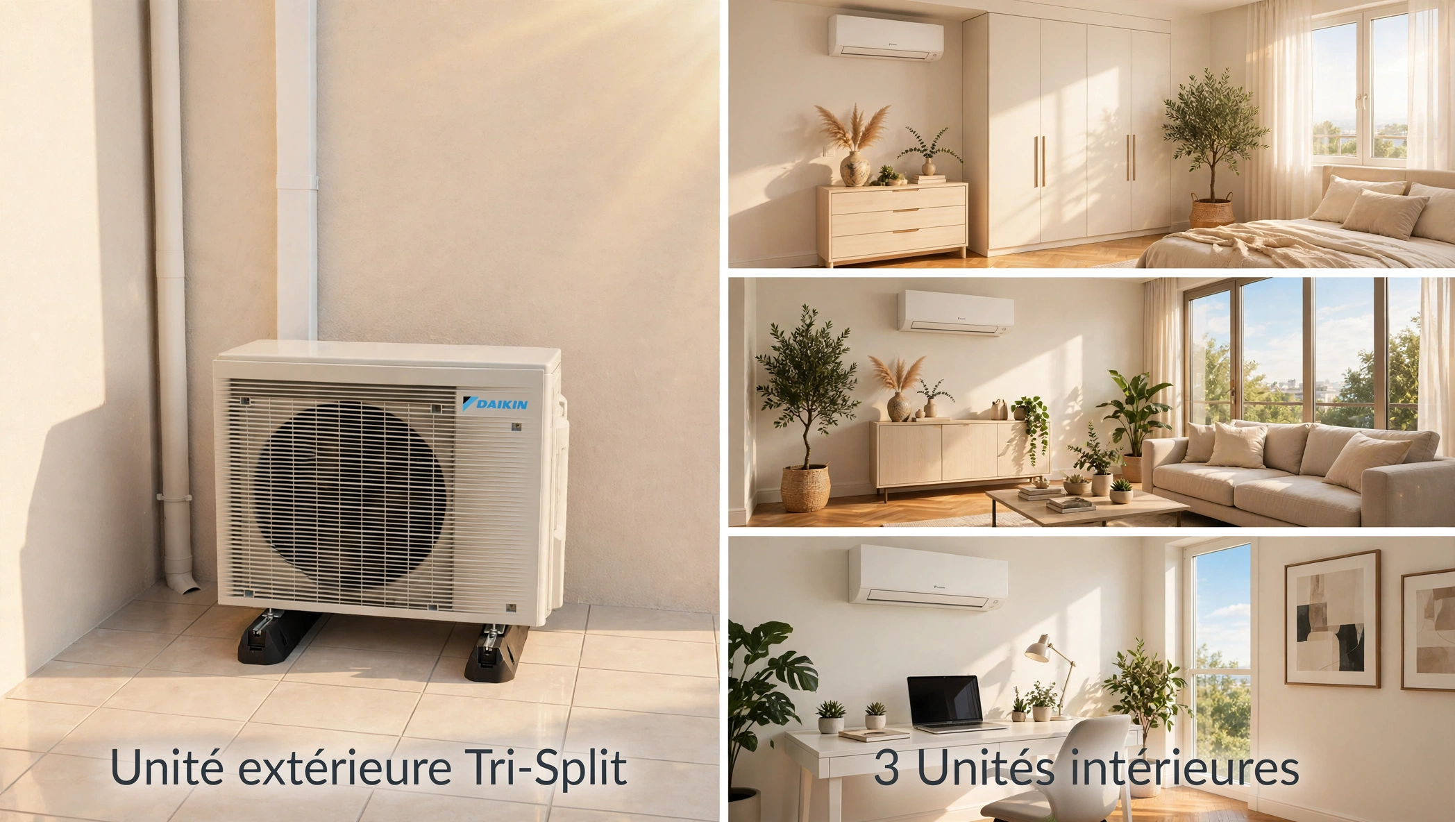Climatisation réversible Daikin tri-split : une unité extérieure et trois unités intérieures